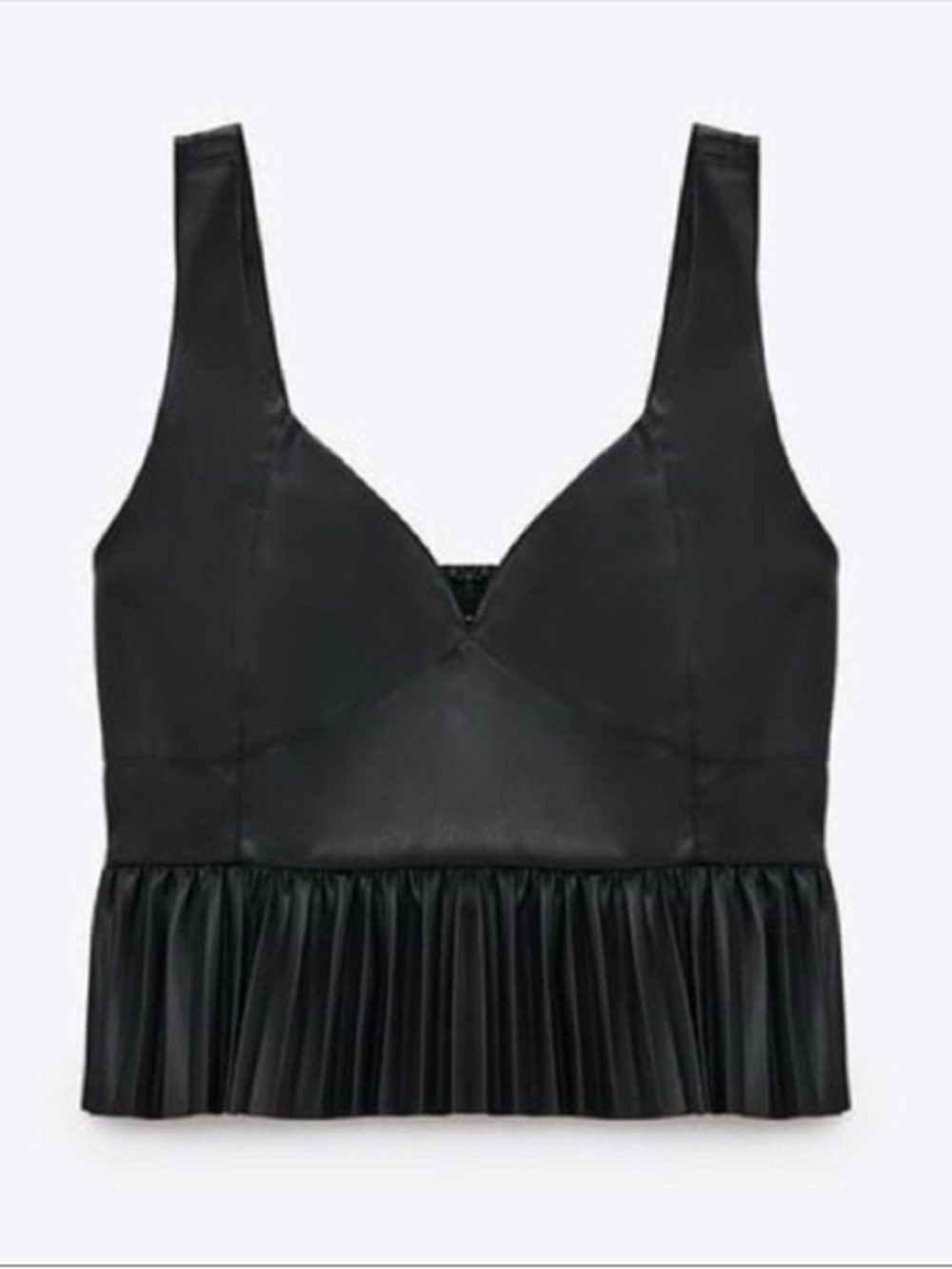 Zara Black Faux Leather Peplum Top
